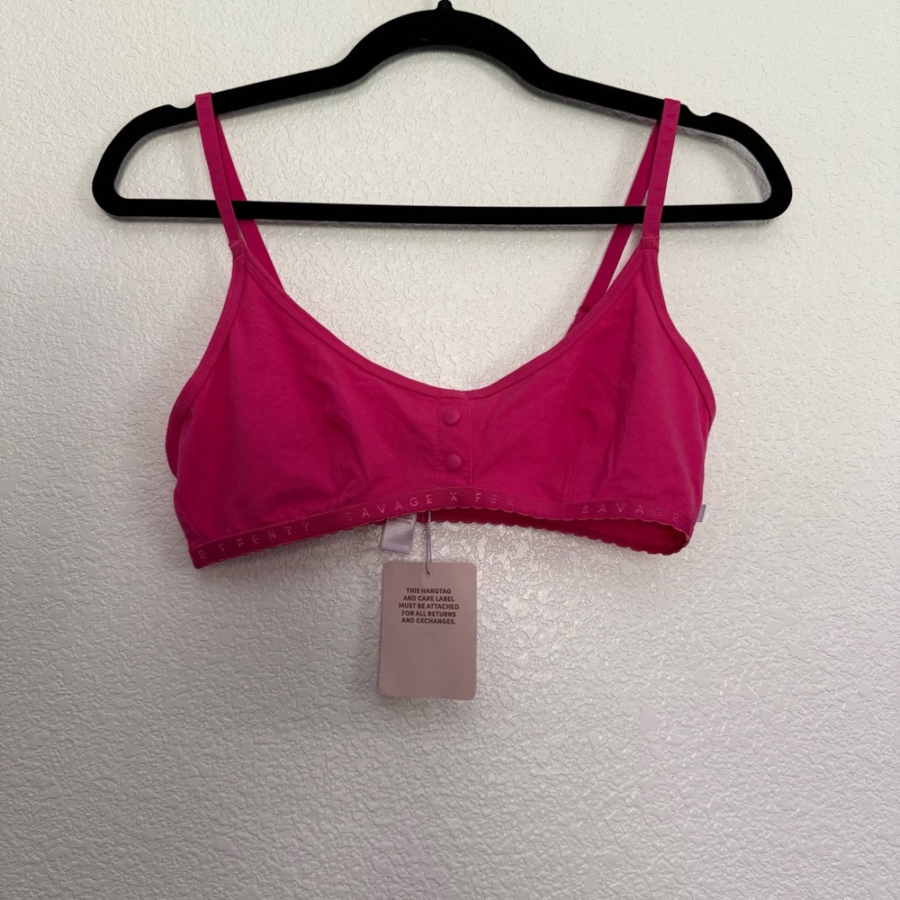 NWT Savage Fenty Cotton Jersey Bralette in Pink Medium - Picture 2 of 4